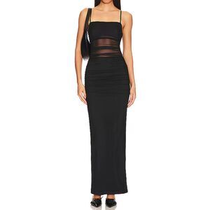 Superdown Celeste Mesh Ruched Maxi Dress - Black - XS (NWT)